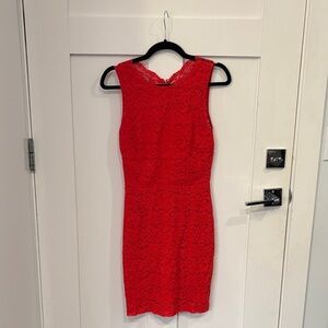 Barneys New York CO-OP Vibrant Red Lace Mini Dress